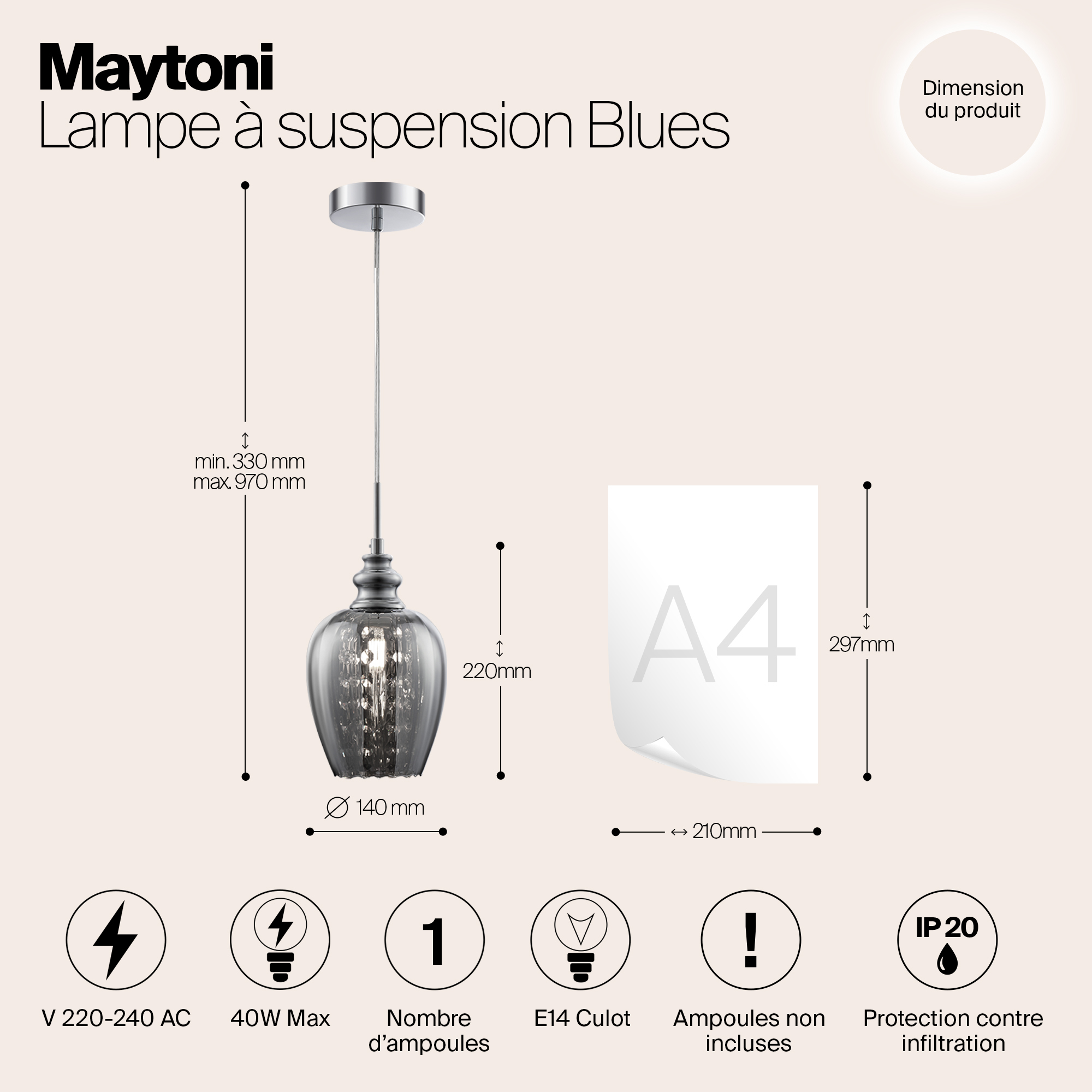 Дополнительная картинка Подвесной светильник Maytoni Blues MOD033-PL-01-N