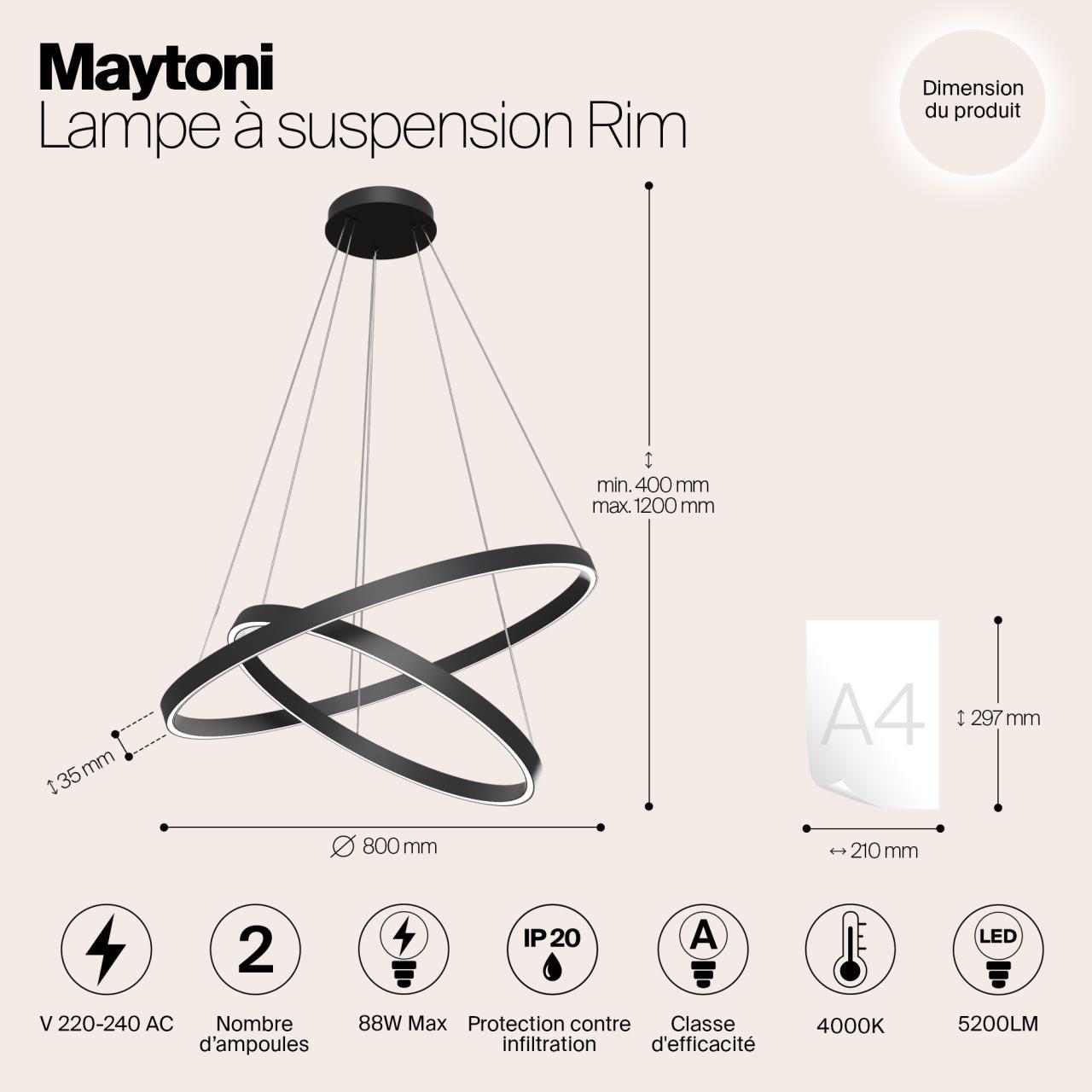 Дополнительная картинка Подвесной светодиодный светильник Maytoni Rim MOD058PL-L74B4K