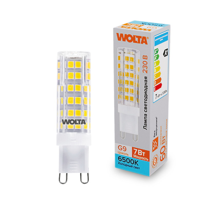 "Светодиодная лампа  WOLTA  WSTD-JCD-7W6KG9-C (керамика) ""Капсульная"" JCD 7Вт 600лм 6500K G9 1/10/100/1000" купить в Алматы svet.kz