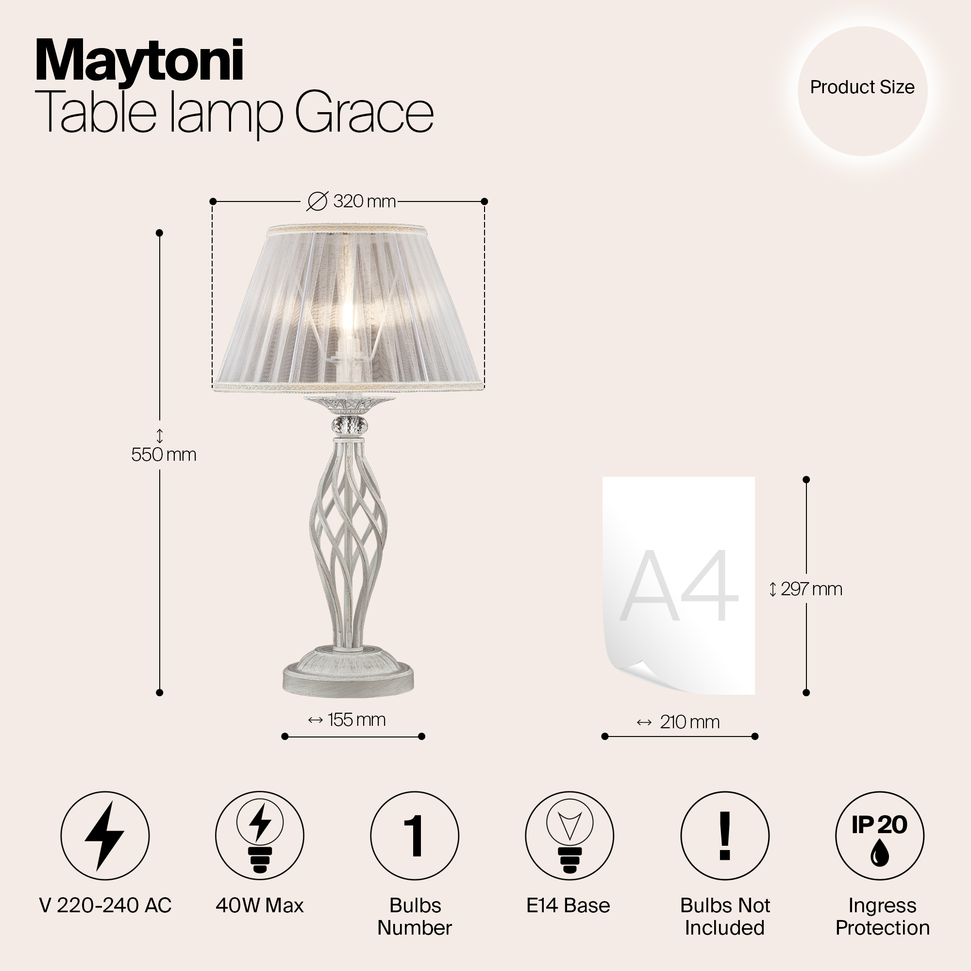 Дополнительная картинка Настольная лампа Maytoni Grace ARM247-00-G