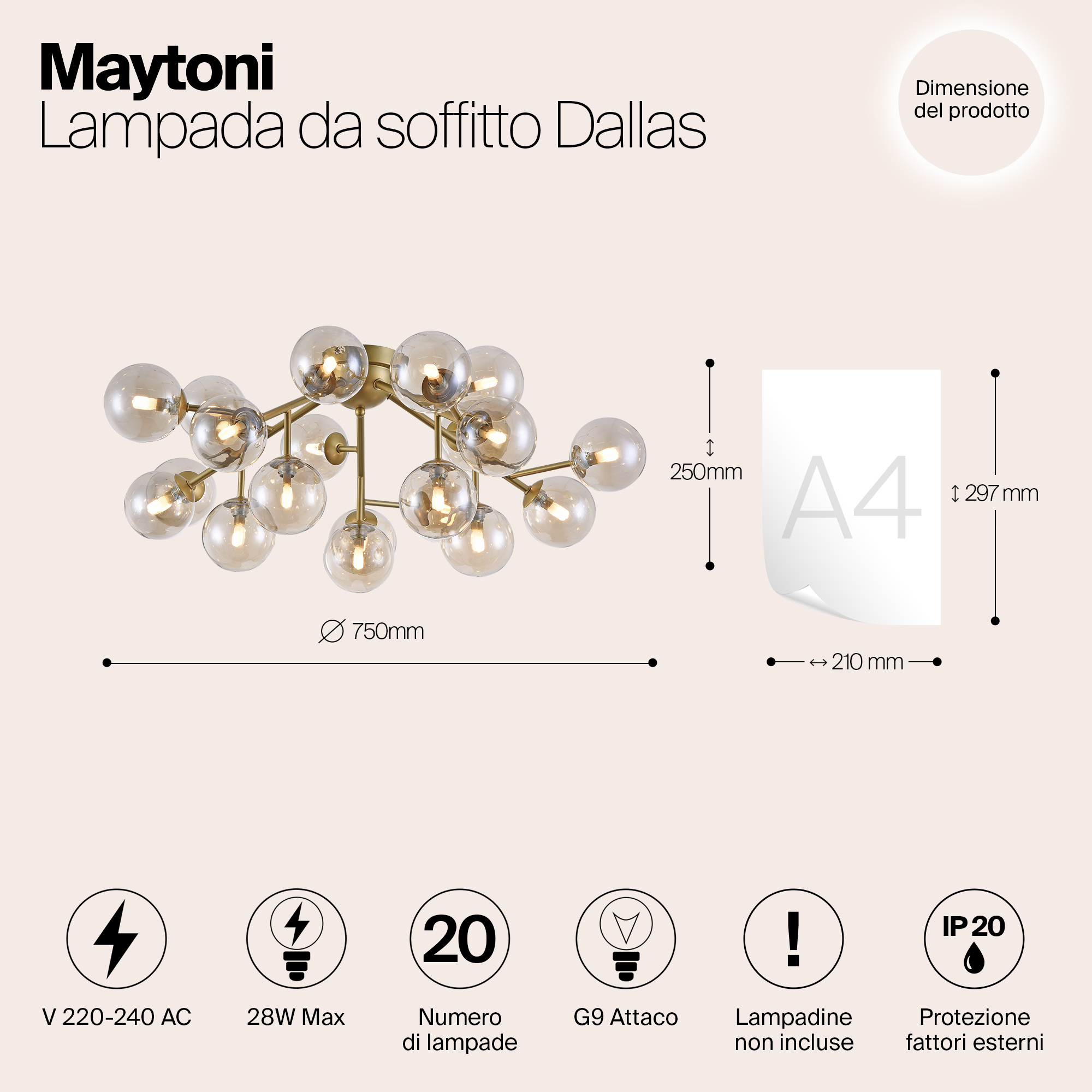 Дополнительная картинка Потолочный светильник Maytoni Dallas MOD545PL-20G