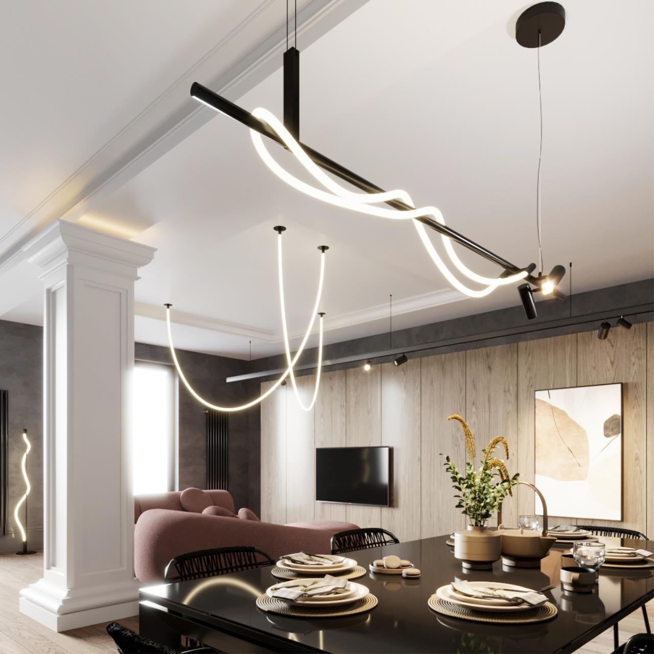 4391/40l hightech черный/металл/канат подвесной св-к ip20 led 40w 1580лм 4000k corda, доставка по Казахстану 