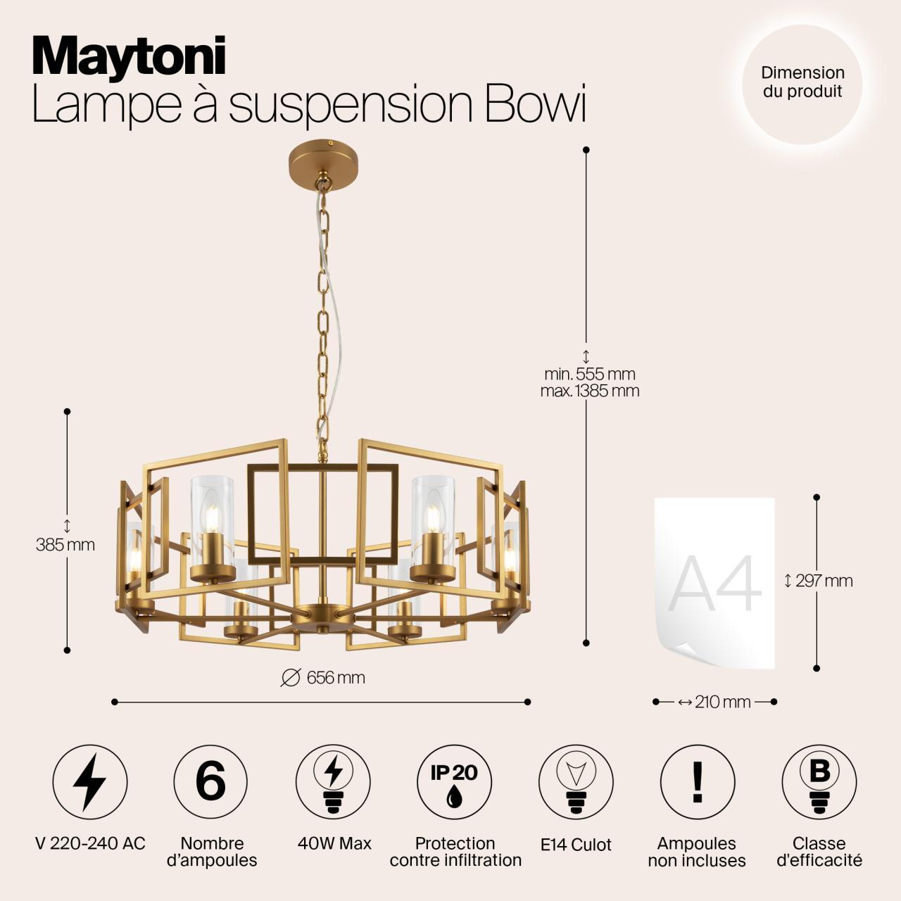 Дополнительная картинка Подвесная люстра Maytoni Bowi H009PL-06G