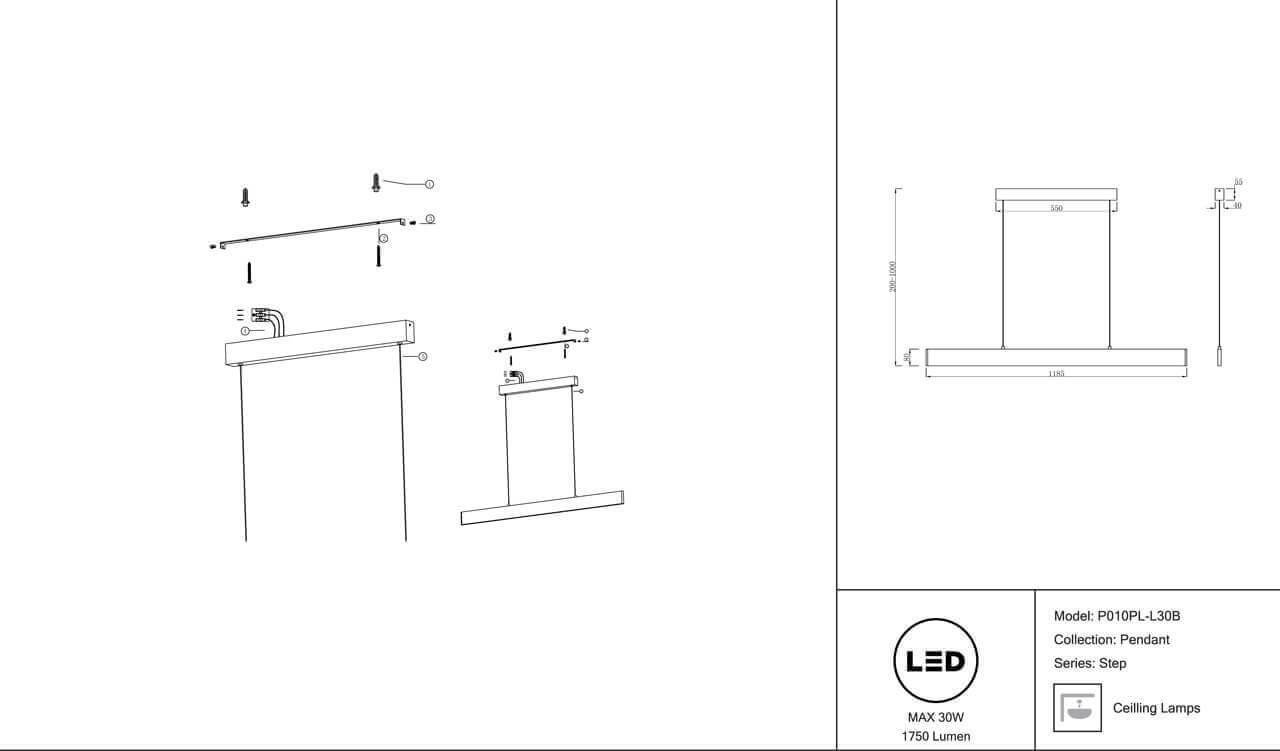 Дополнительная картинка Подвесной светодиодный светильник Maytoni Step P010PL-L30B