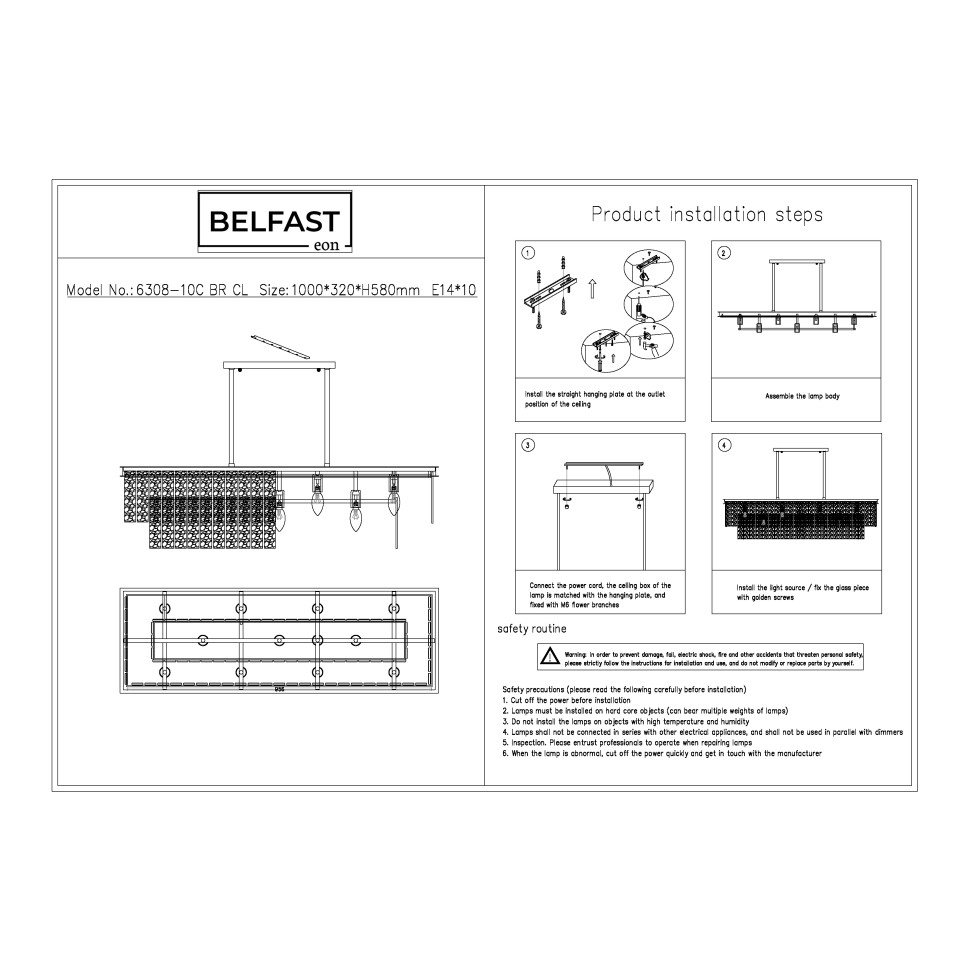 Картинка Подвесная люстра Belfast Harland 6308-10C BR CL