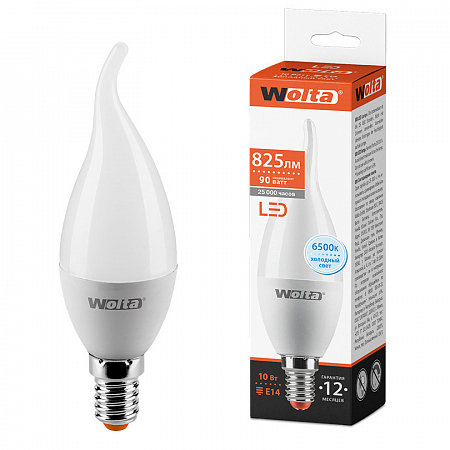 Картинка Светодиодная лампа WOLTA 25WCD10E14   Свеча на ветру   CD37 10Вт 825лм 6500К Е14  1/50