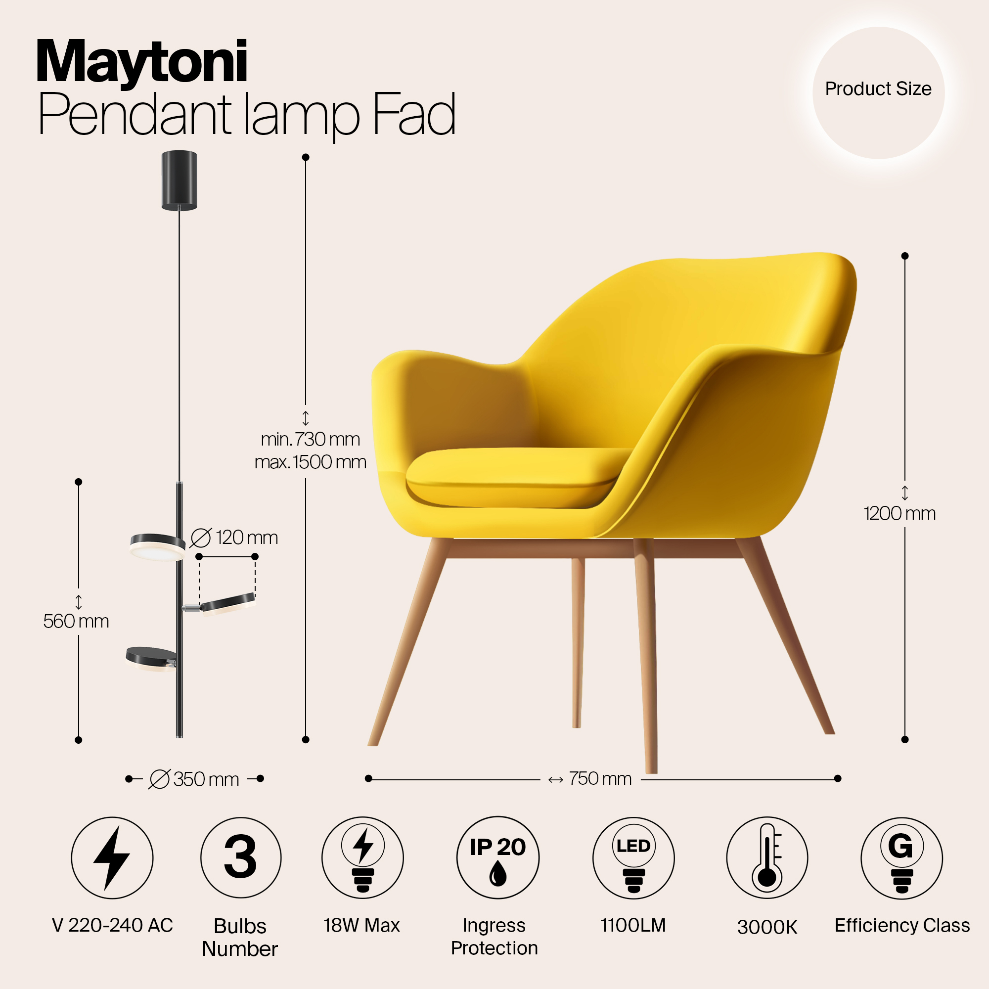 Дополнительная картинка Подвесной светильник Maytoni MOD070PL-L18B3K