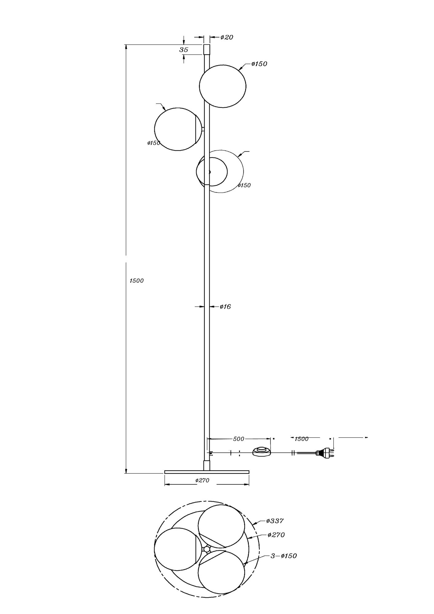 Картинка Торшер Maytoni MOD048FL-03G