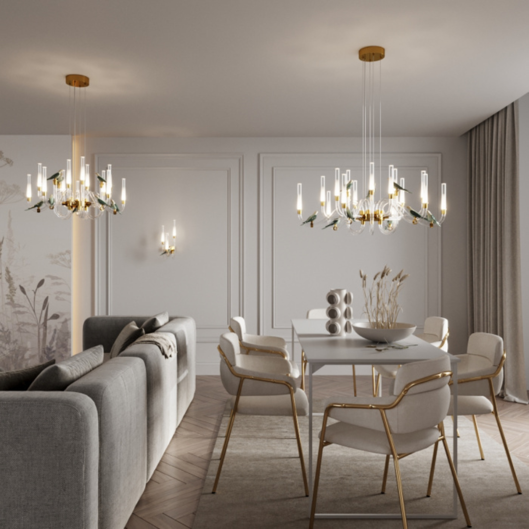 Серия светильников Lark - люстры и бра с декоративными птицами