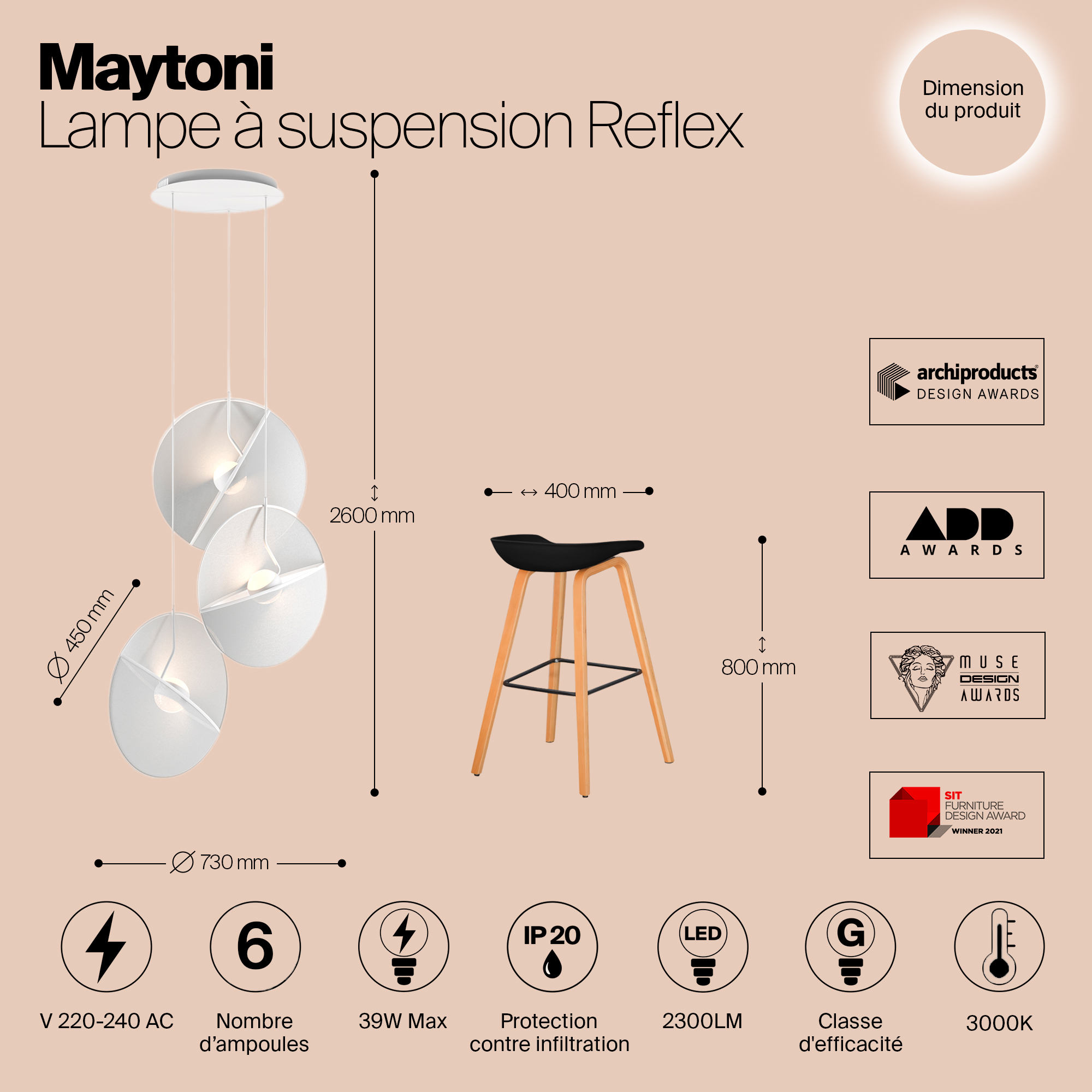 Дополнительная картинка Подвесной светильник Maytoni MOD154PL-L6W3K1