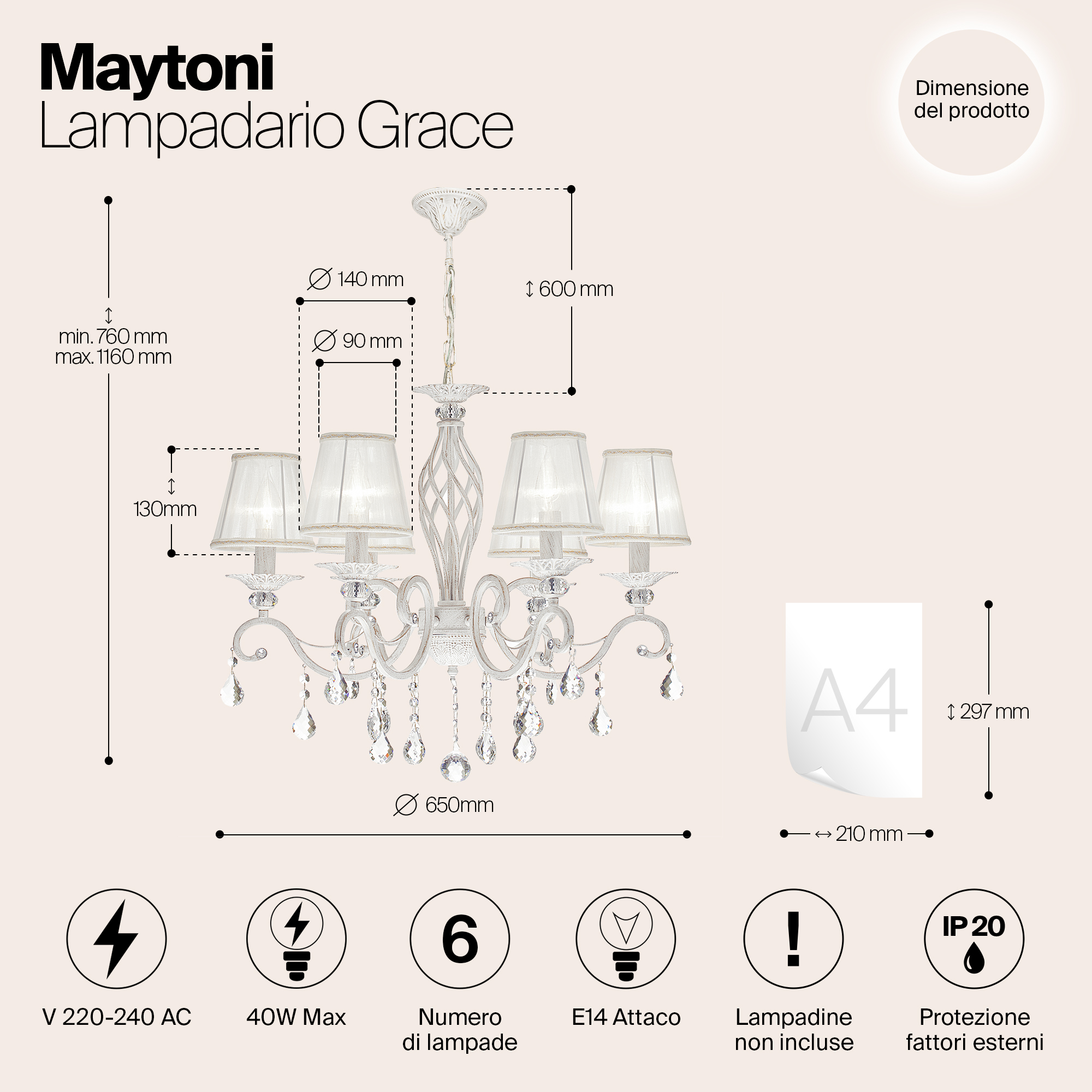 Дополнительная картинка Подвесная люстра Maytoni Grace ARM247-06-G