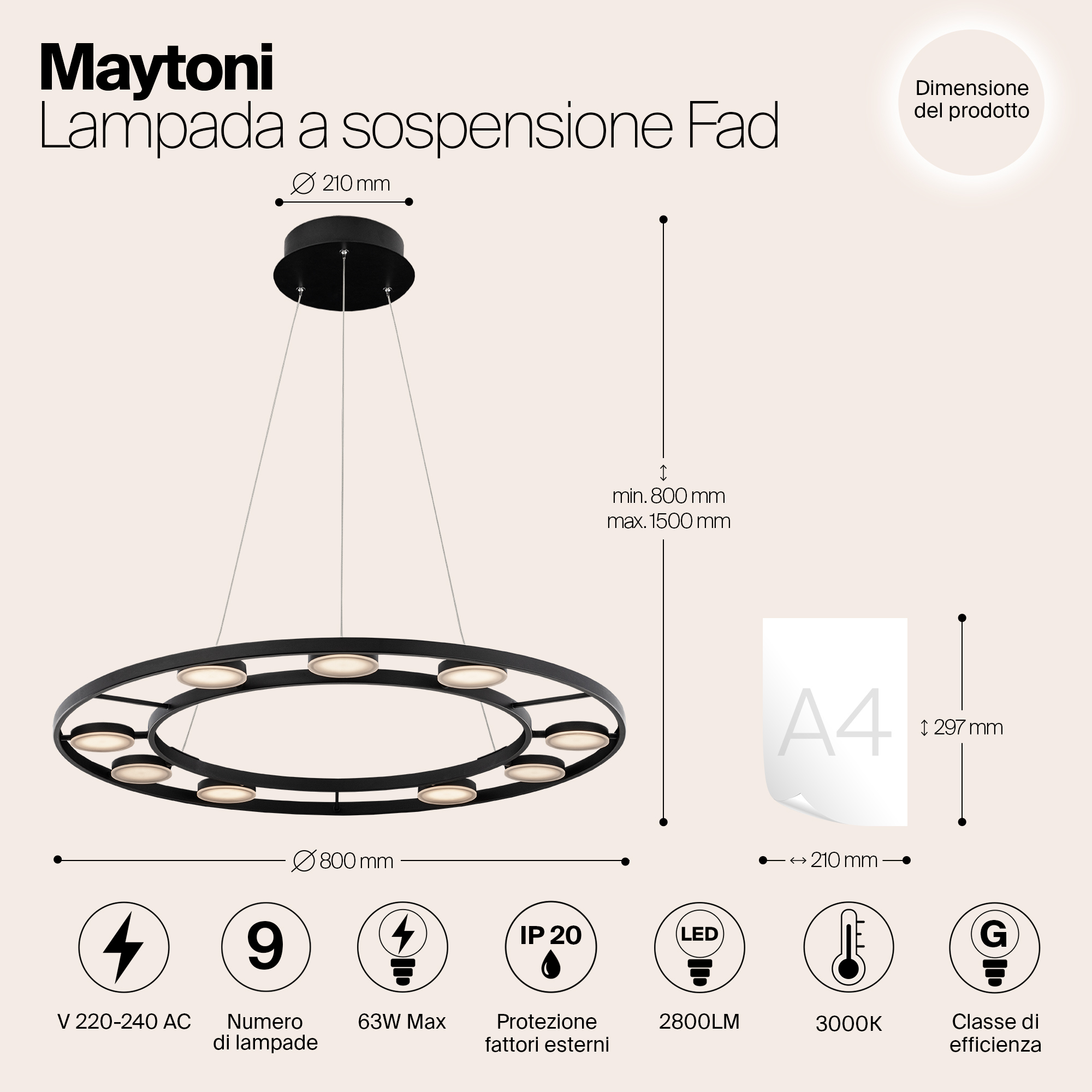 Дополнительная картинка Подвесной светодиодный светильник Maytoni Fad MOD070PL-L63B3K
