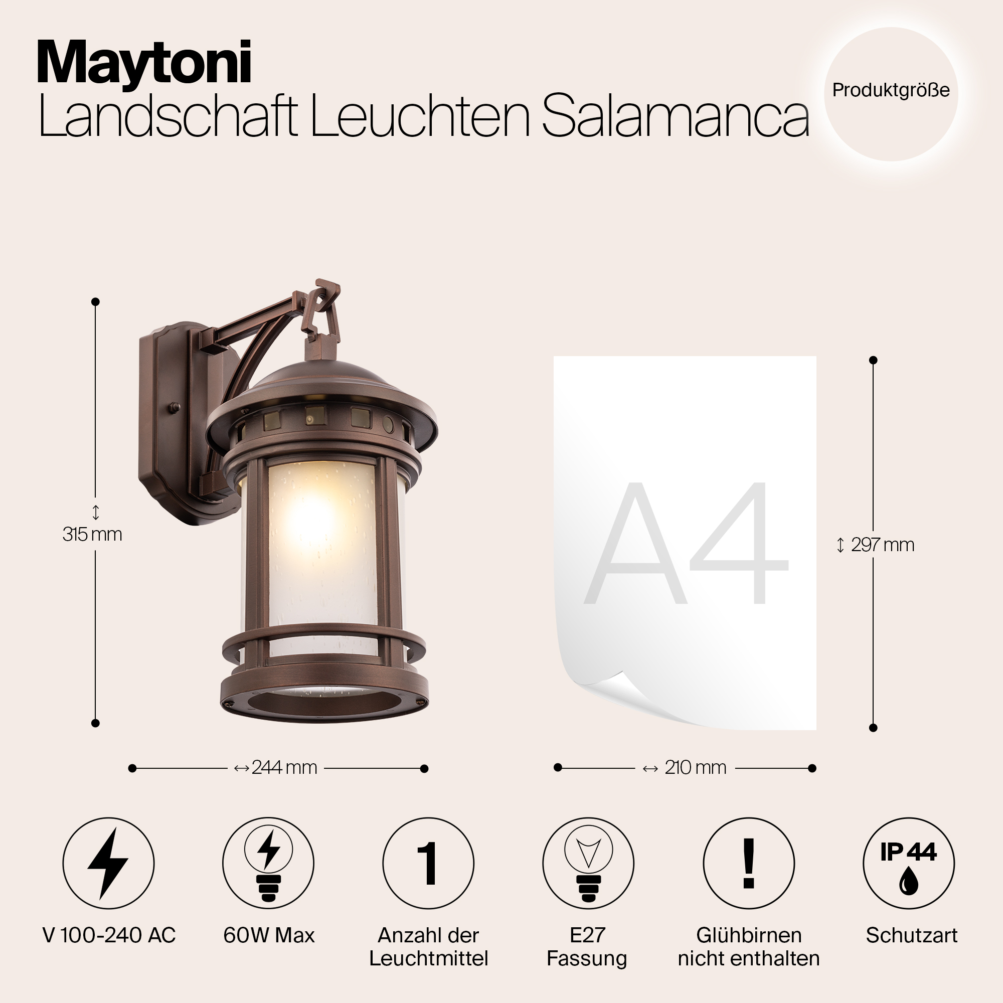 Дополнительная картинка Уличный настенный светильник Maytoni Salamanca O031WL-01BR