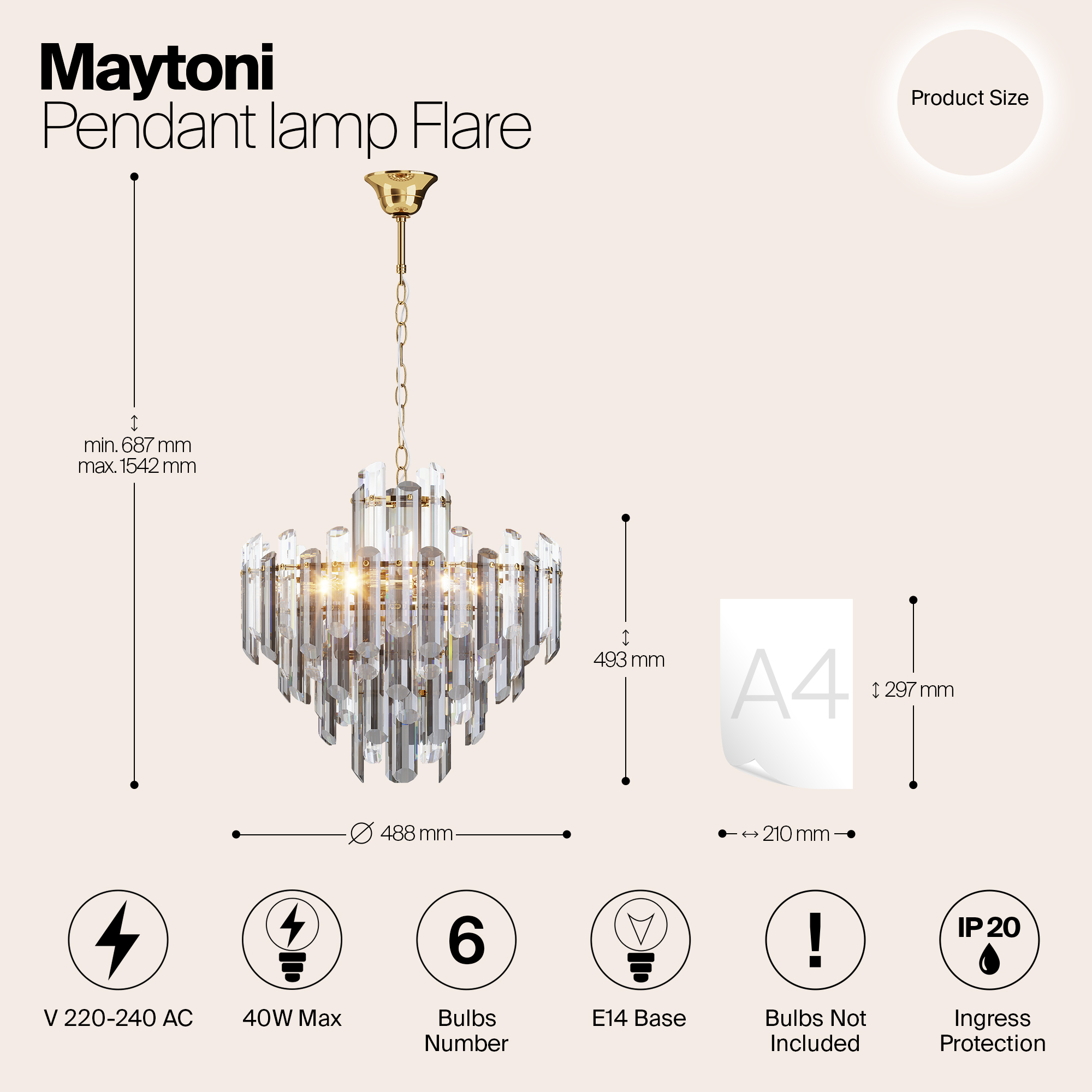 Дополнительная картинка Подвесной светильник Maytoni DIA200PL-06G