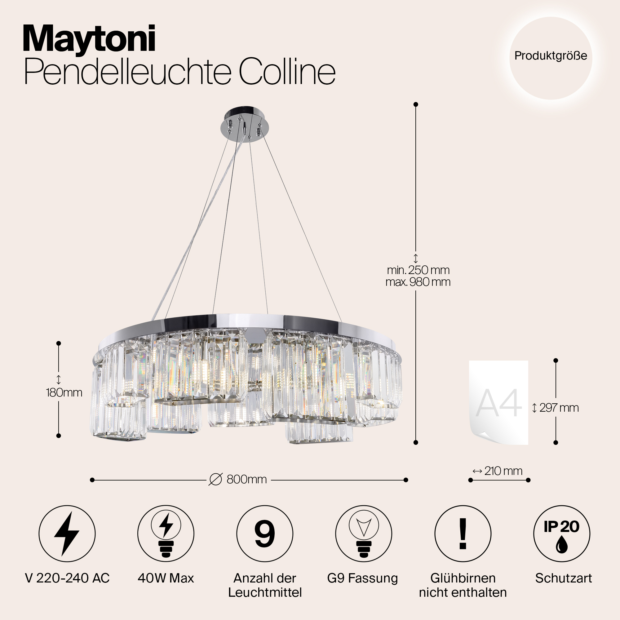 Дополнительная картинка Подвесная люстра Maytoni Colline MOD083PL-09CH