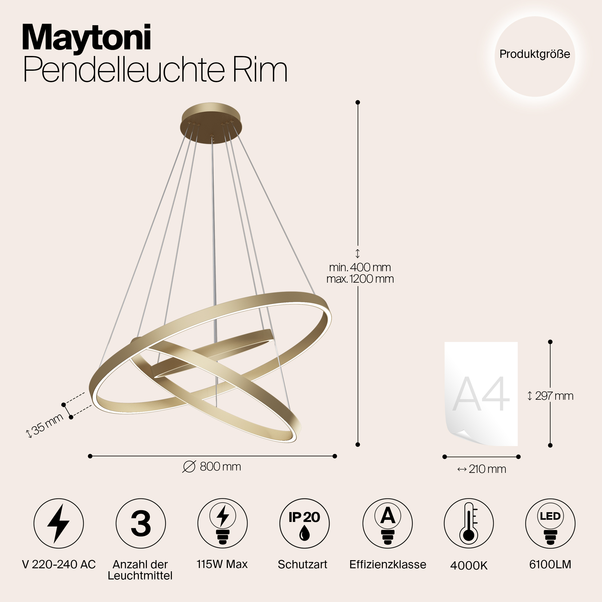 Дополнительная картинка Подвесной светодиодный светильник Maytoni Rim MOD058PL-L100BS4K