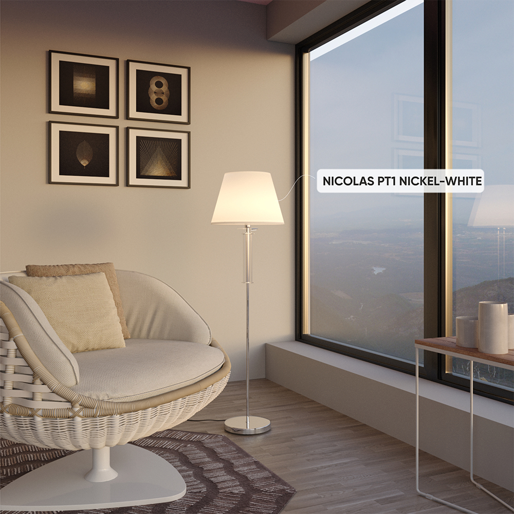 Торшер Crystal Lux NICOLAS PT1 NICKEL/WHITE Crystal Lux 3400/601 — фото 8