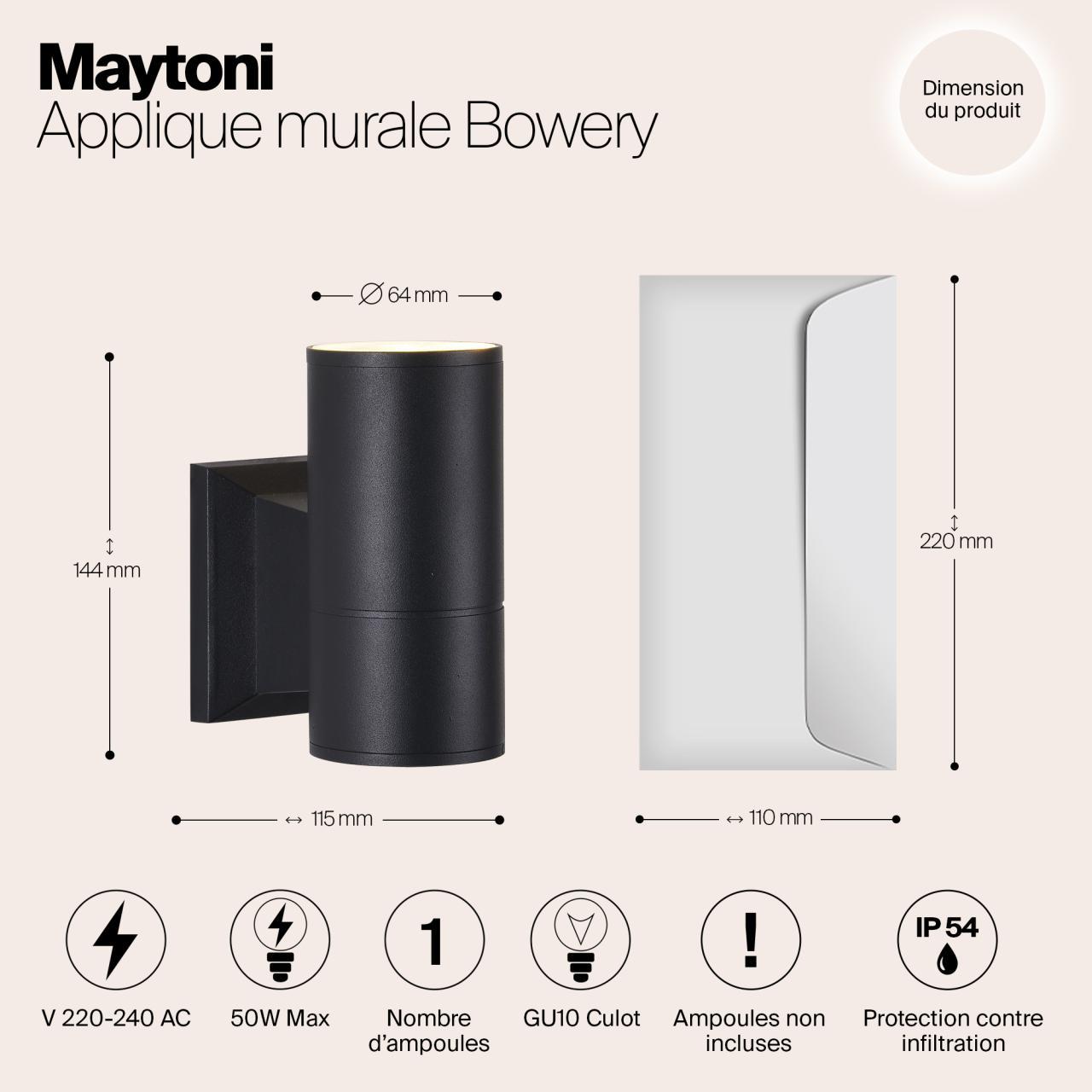 Дополнительная картинка Уличный настенный светильник Maytoni Bowery O574WL-01B