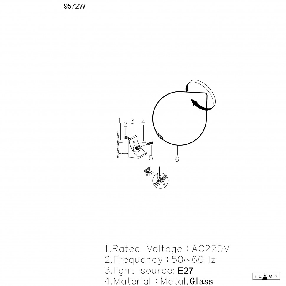 Картинка Настенный светильник iLamp CENTO 9572W/1-D300 BRASS&WHITE