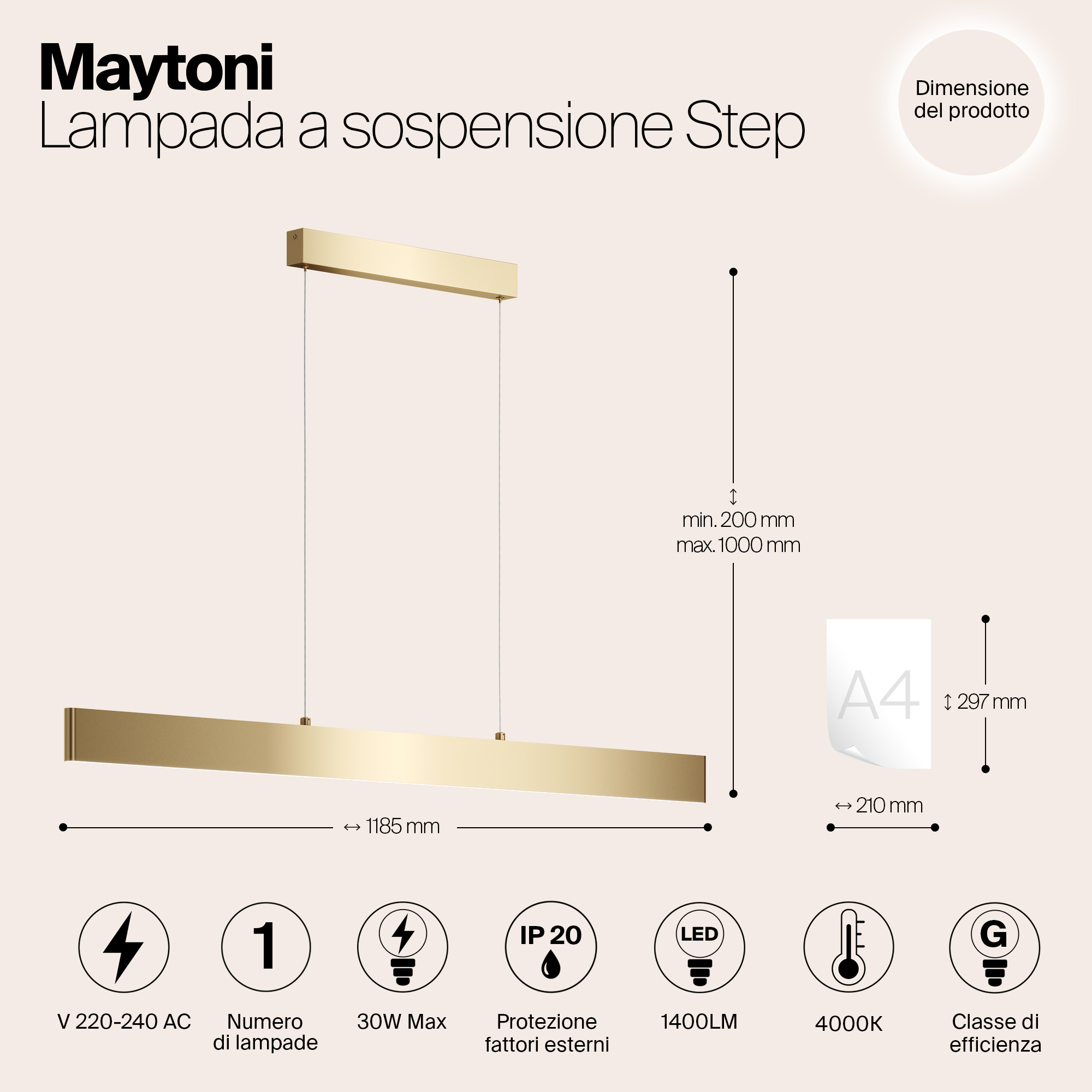 Дополнительная картинка Подвесной светодиодный светильник Maytoni Step P010PL-L30G4K