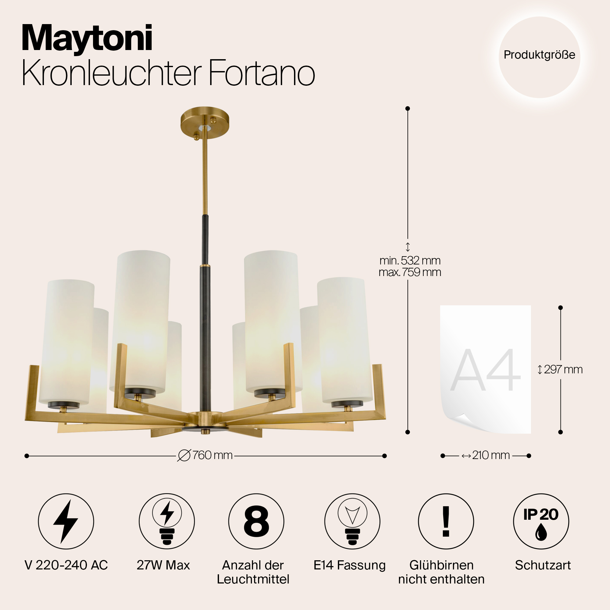 Дополнительная картинка Подвесная люстра Maytoni Fortano MOD089PL-08BS