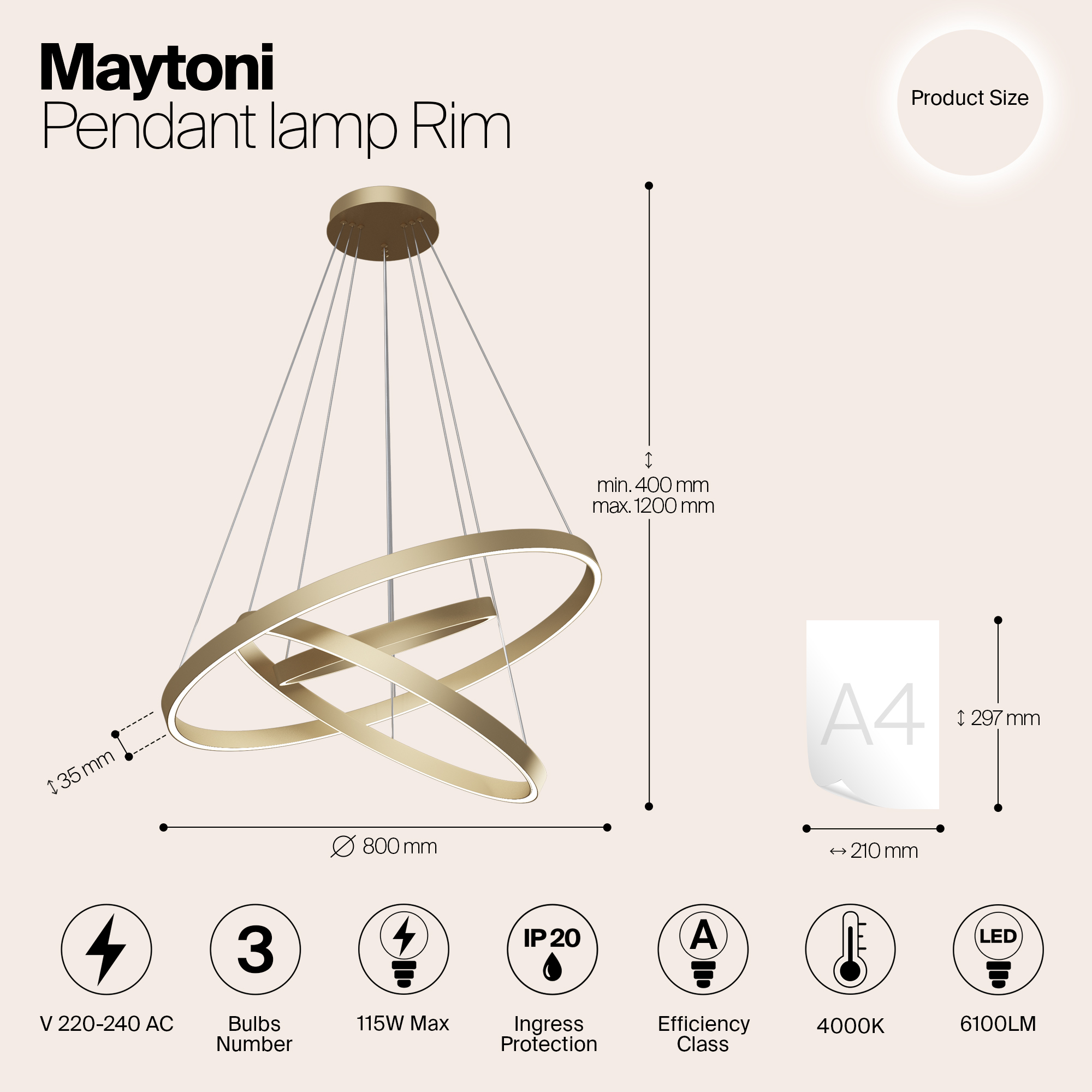 Дополнительная картинка Подвесной светодиодный светильник Maytoni Rim MOD058PL-L100BS4K