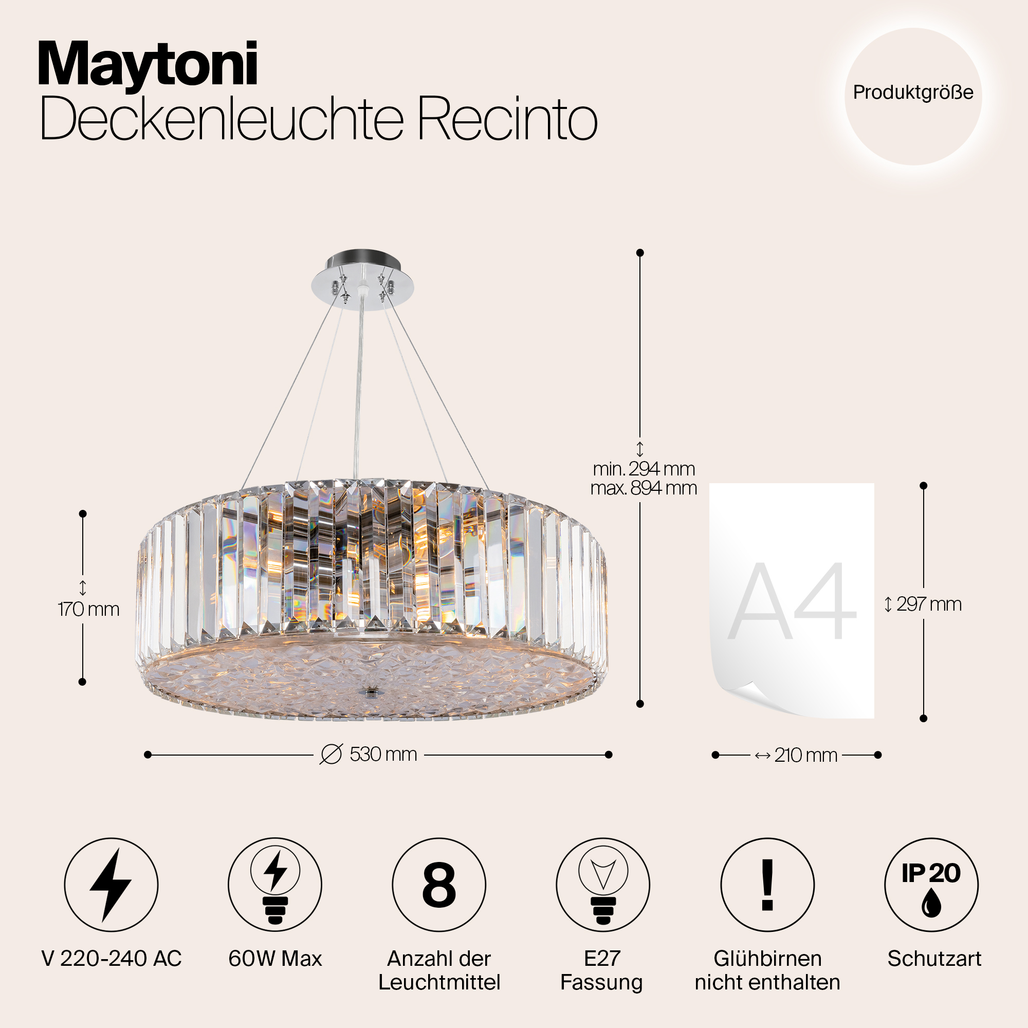 Дополнительная картинка Подвесной светильник Maytoni Recinto MOD080CL-08CH