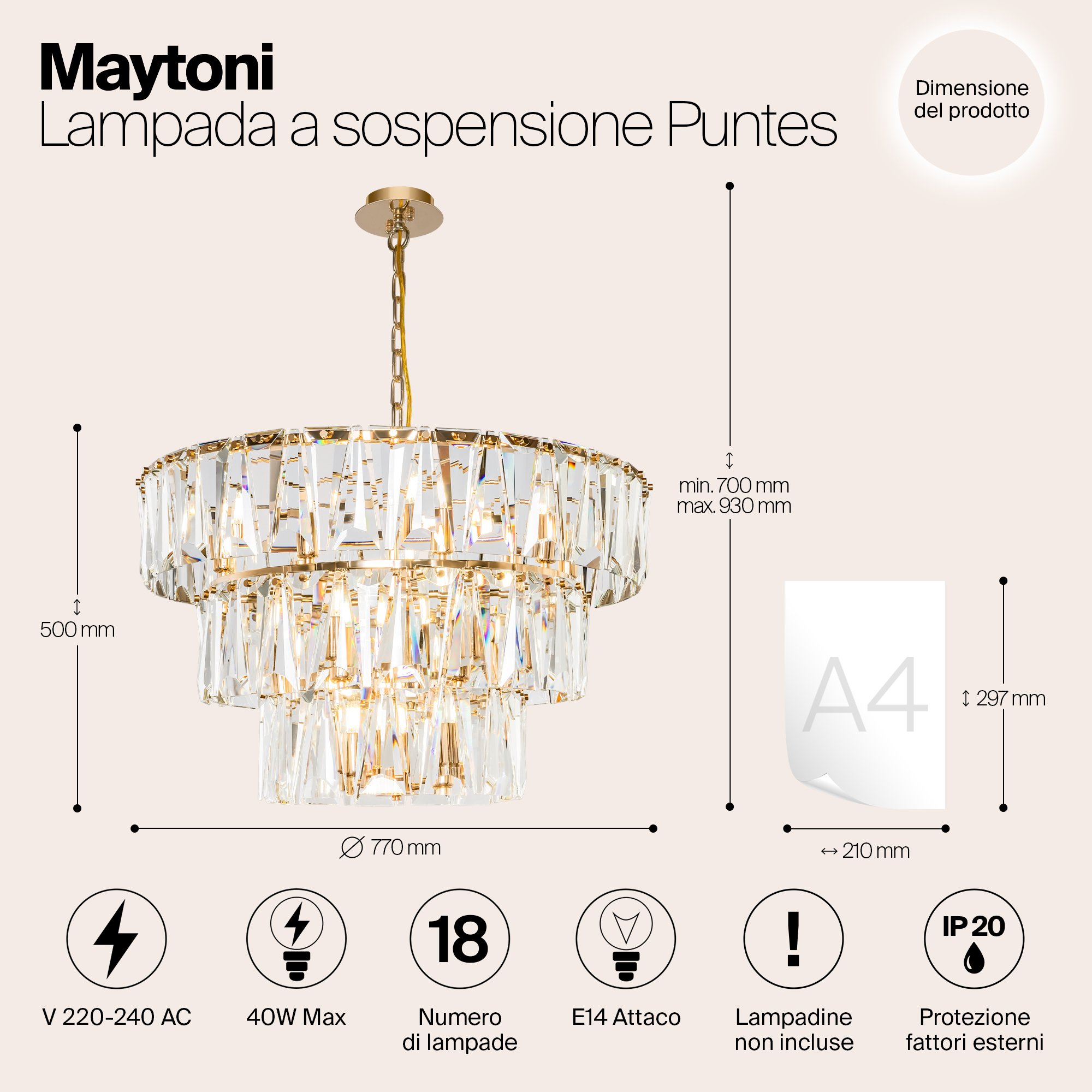 Дополнительная картинка Подвесная люстра Maytoni Puntes MOD043PL-18G