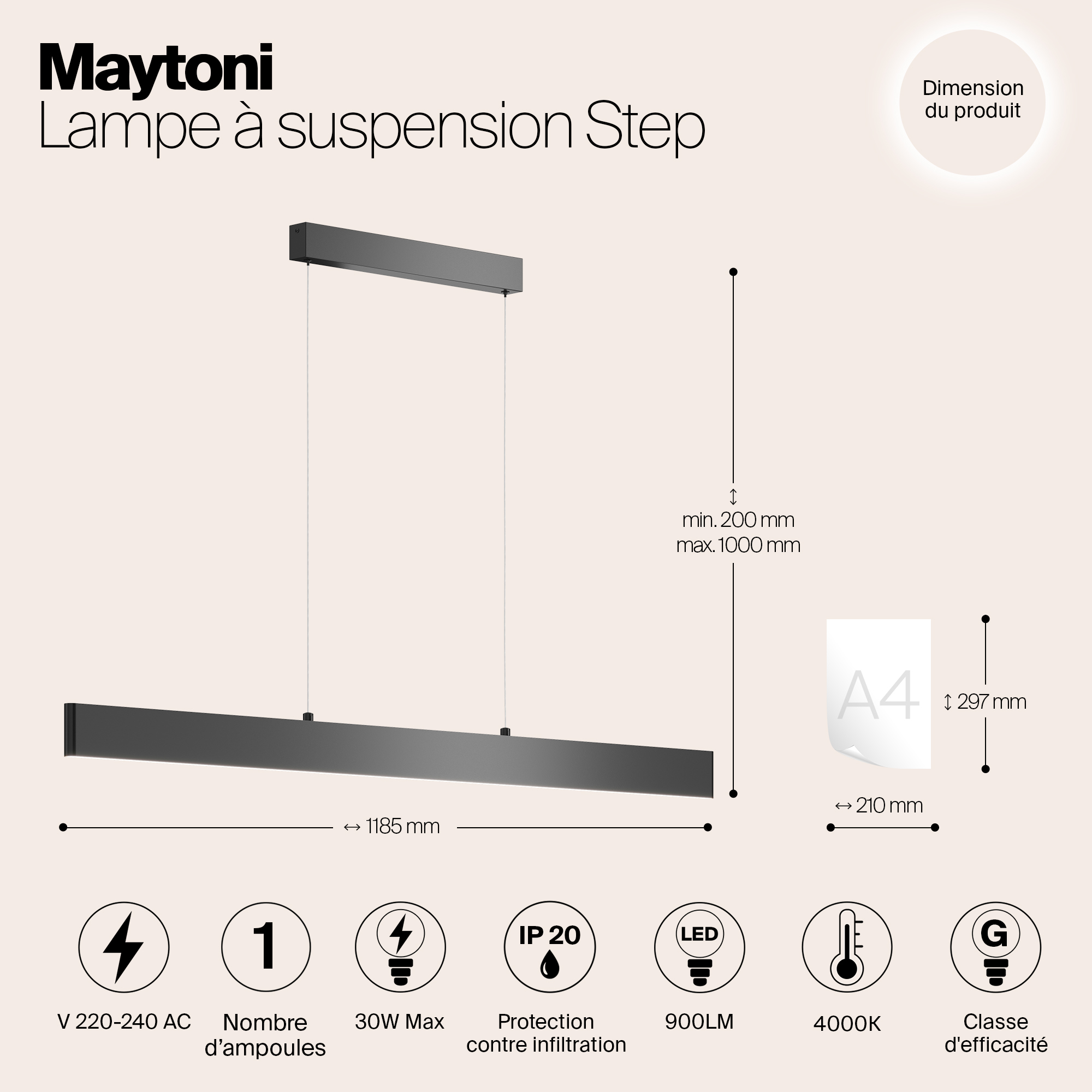 Дополнительная картинка Подвесной светодиодный светильник Maytoni Step P010PL-L30B4K