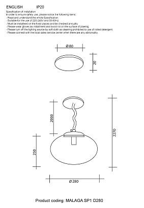 светильник подвесной crystal lux malaga sp1 d280 chrome crystal lux 0861/201, доставка по Казахстану 