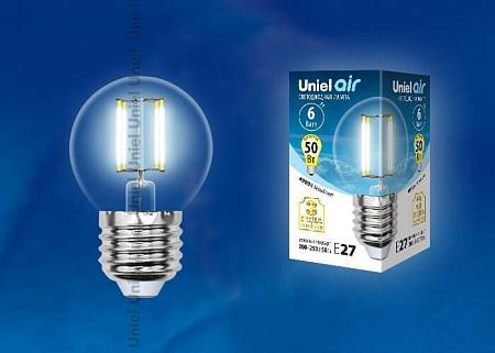 Лампа светодиодная филаментная Uniel E27 6W 4000K прозрачная LED-G45-6W/NW/E27/CL GLA01TR
