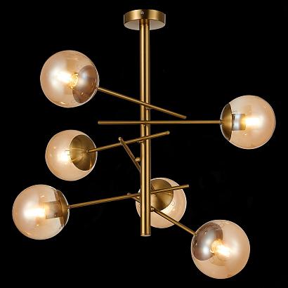 купить SLE1099-312-06 Люстра потолочная Латунь/Коньячный E27 6*60W VELIO в Алматы, svet.kz, доставка по Казахстану 