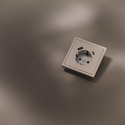 Накладка для розетки с заземлением и защитными шторками, с USB A+C, S70 Metal (платина) 