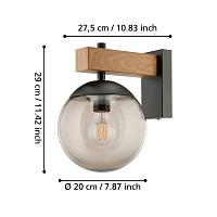 900671 бра BUFALATA, 1X40W (E27), IP44, H290, сталь, черный, коричневый - пластик, темно-серый, для использования с лампами накаливания