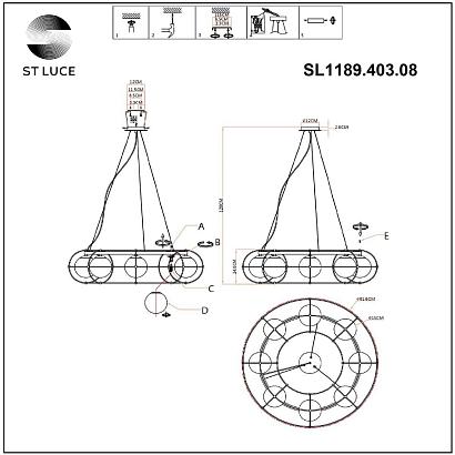 sl1189.403.08 люстра подвесная st-luce черный/опал g9 8*5w, доставка по Казахстану 