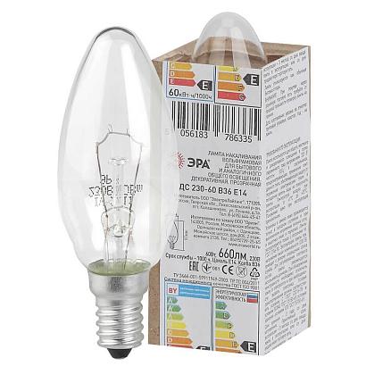 Лампа накаливания ЭРА E14 60W 2700K прозрачная ДС 60-230-Е14 (гофра) Б0039126 купить в Алматы svet.kz