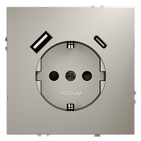 Розетка встраиваемая VOLTUM S70 с заземлением и защитными шторками, 16А, с USB, A+С, (кашемир) VLS040503 