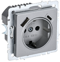 BRITE Роз. с з/к/ш 16А с USB A+C 18Вт РЮш11-1-БрА алюм. IEK 