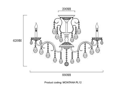 люстра потолочная  crystal lux montana pl12 crystal lux 2510/112, доставка по Казахстану 