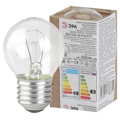 Лампа накаливания ЭРА E27 60W 2700K прозрачная ДШ 60-230-Е27 (гофра) Б0039135 купить в Алматы svet.kz
