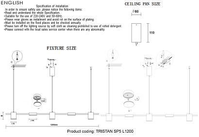 светильник подвесной crystal lux tristan sp5 l1200 black crystal lux 3690/205, доставка по Казахстану 