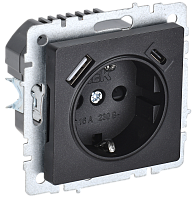 BRITE Роз. с з/к/ш 16А с USB A+C 18Вт РЮш11-1-БрЧ черн. IEK 