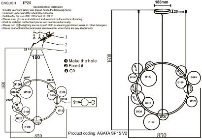 люстра crystal lux agata sp15 v2 black/transparente crystal lux 0032/315, доставка по Казахстану 