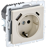 BRITE Роз. с з/к/ш 16А с USB A+C 18Вт РЮш11-1-БрКр беж. IEK 