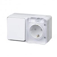 Блок ОП AtlasDesign Profi54 розетка 16А 250В с заземл. защ. шторки + 1-кл. выключатель 10А IP54 бел. SchE ATN540170 