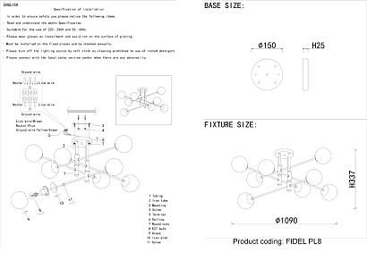 люстры светильник потолочный crystal lux fidel pl8 black crystal lux 0630/106, доставка по Казахстану 