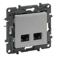 NILOE STEP Информационная розетка двойная 2XRJ45 Кат.5e UTP, цвет Алюминий