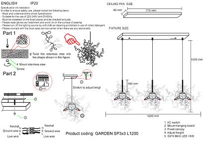 светильник подвесной crystal lux garden sp3х3 l1200 chrome crystal lux 1861/209, доставка по Казахстану 