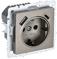 BRITE Роз. с з/к/ш 16А с USB A+C 18Вт РЮш11-1-БрШ шамп. IEK 