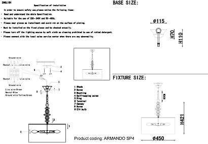 светильник подвесной crystal lux armando sp4 chrome crystal lux 0180/304, доставка по Казахстану 
